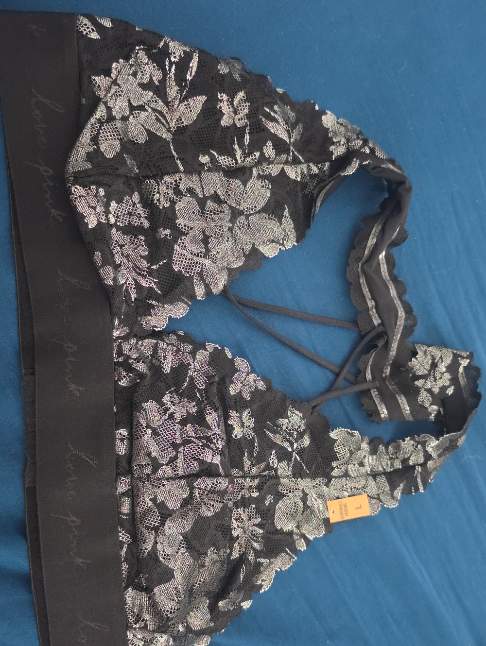 Victoria's Secret Black Lace Bralette with Silver Floral Accents
